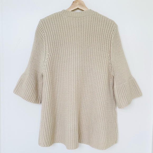 V Cristina Knit Sweater Embellished 3/4 Bell Sleeve V-Neck Beige Hi-low Hem - Picture 7 of 10